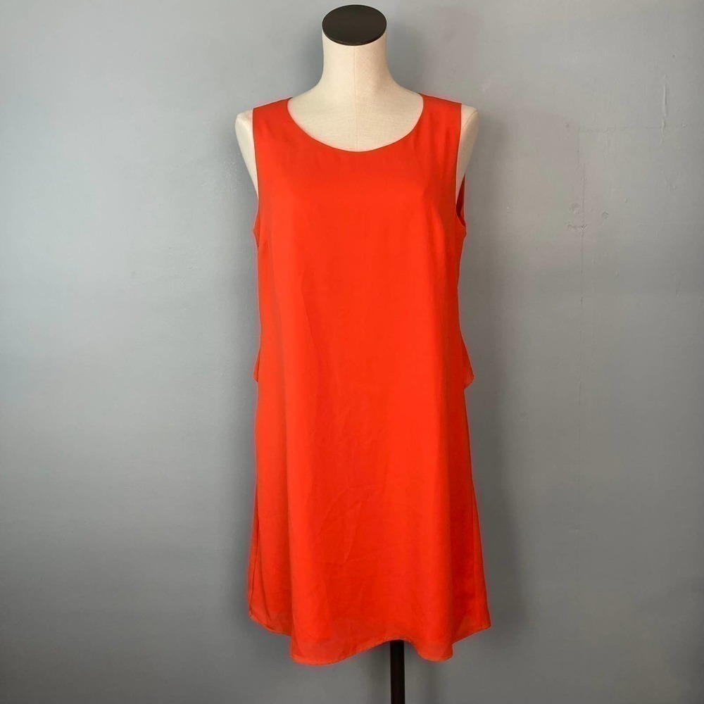 𝅺tribal Femme Fiesta Tangerine Ruffle Back Sleeveless Chiffon Shift Dress Size S